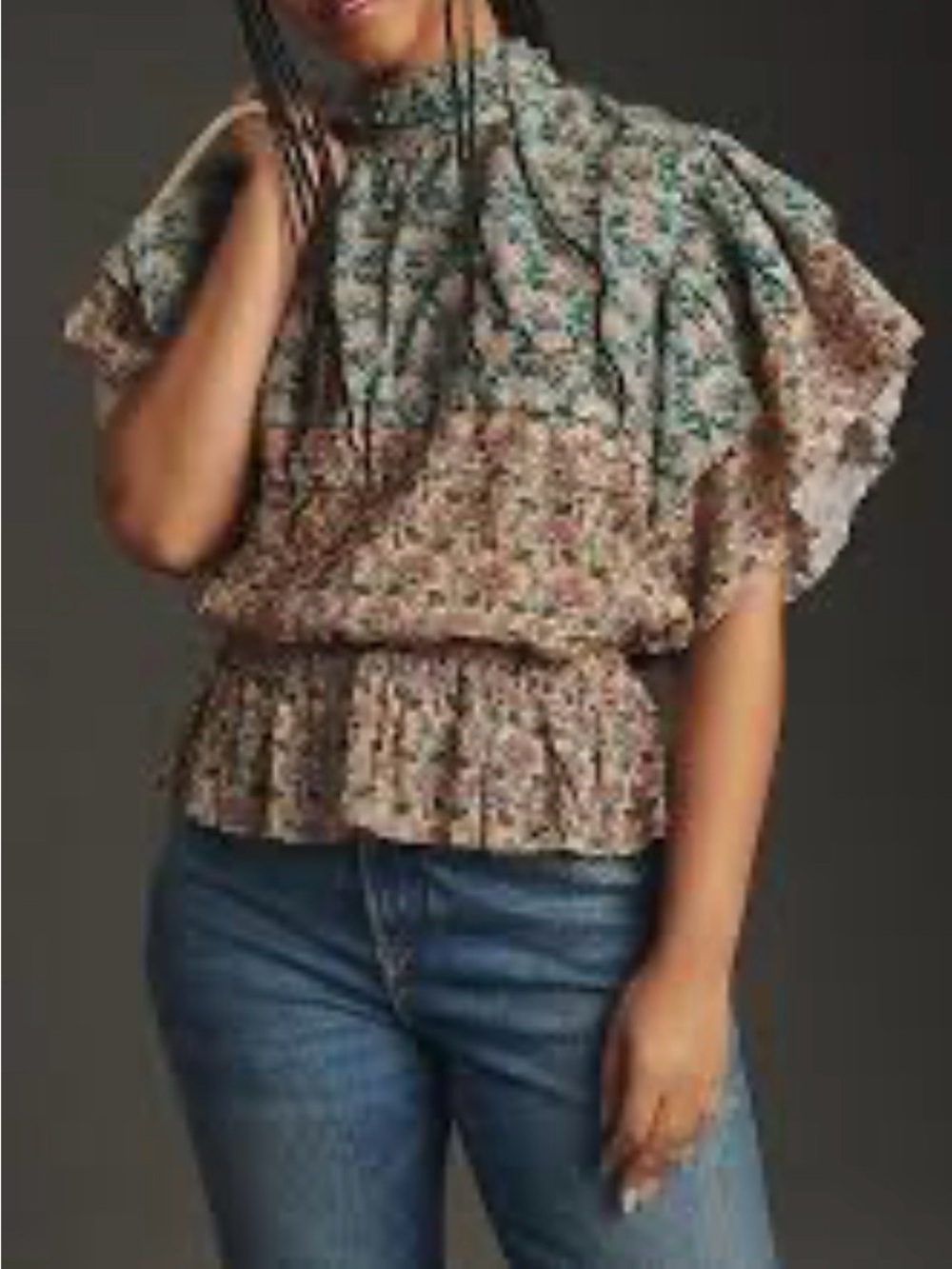 Anthropologie Smocked Floral Peplum Blouse in Multi Floral